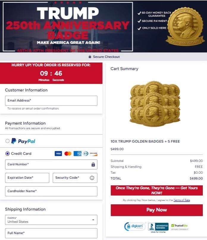 Trump Golden Badge Order Page
